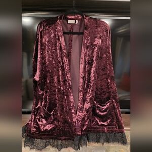 LOGO by Lori Goldstein Crushed Velvet Wine Jacket